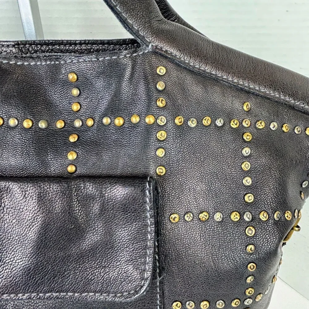 Latico NJ Free People Colin Leather Tote Bag Black Studded Mixed Metal Shoulder